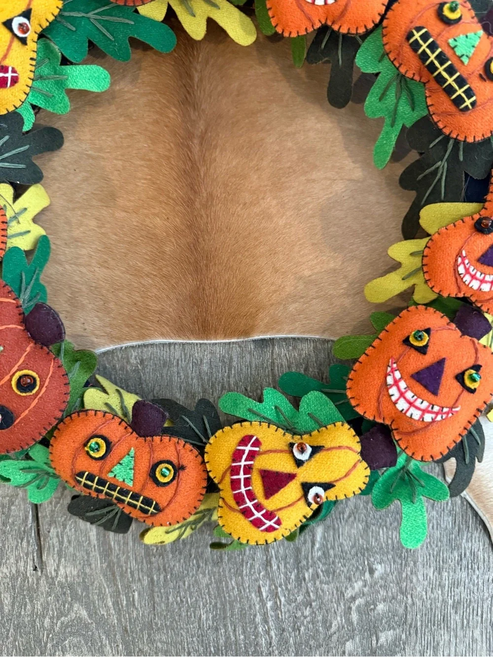 Pumpkin Felt Fall Halloween Wreath - Orange & Green
